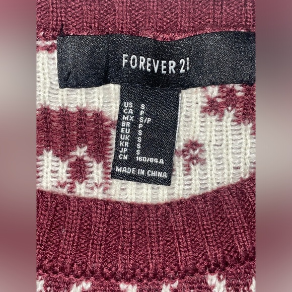 Forever 21 maroon and white medium Christmas themed sweater - Picture 2 of 3